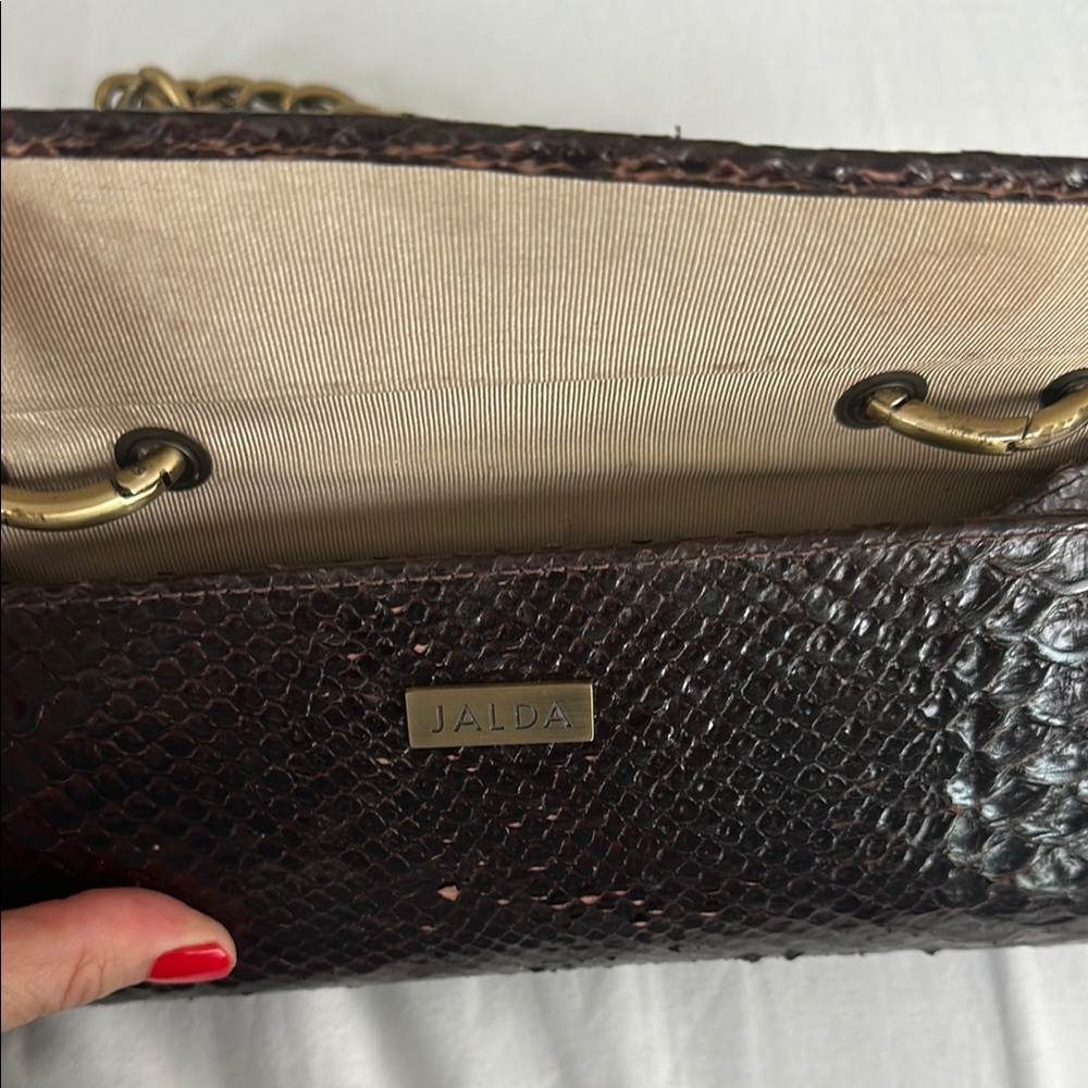 Jalda Brown Snakeskin and Gold Chain Strap Clutch Shoulder Bag EUC - Picture 3 of 7